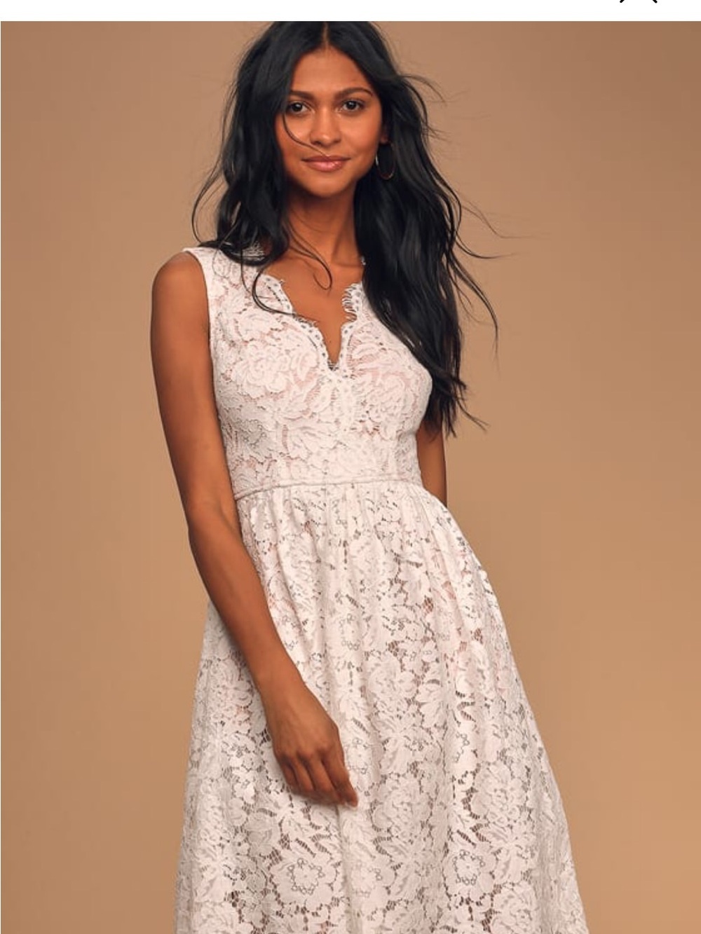Lulus Love Swept White Lace Midi Skater Dress,